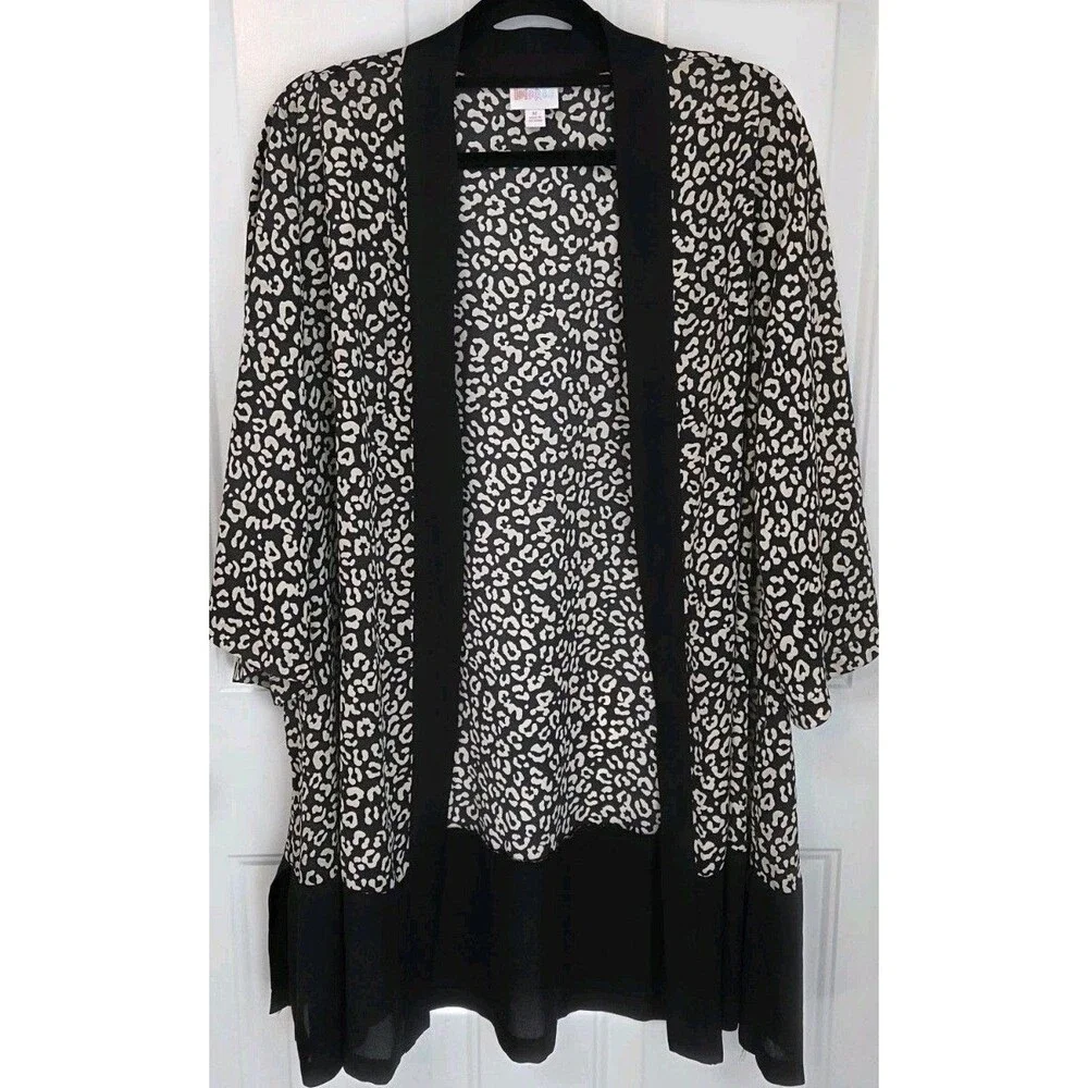 LuLaRoe Aurora Bell Sleeve Kimono - Black & Cream Leopard Print - Size M